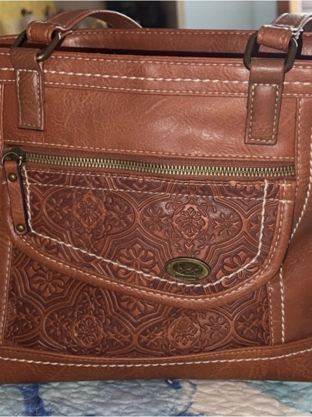 b.o.c. Embossed Leatherette Tote Bag in Cognac